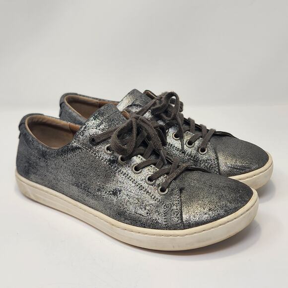 Birkenstock Women Arran Silver Metallic Leather Sneakers Size 39 US 8 Low Casual - Picture 1 of 9